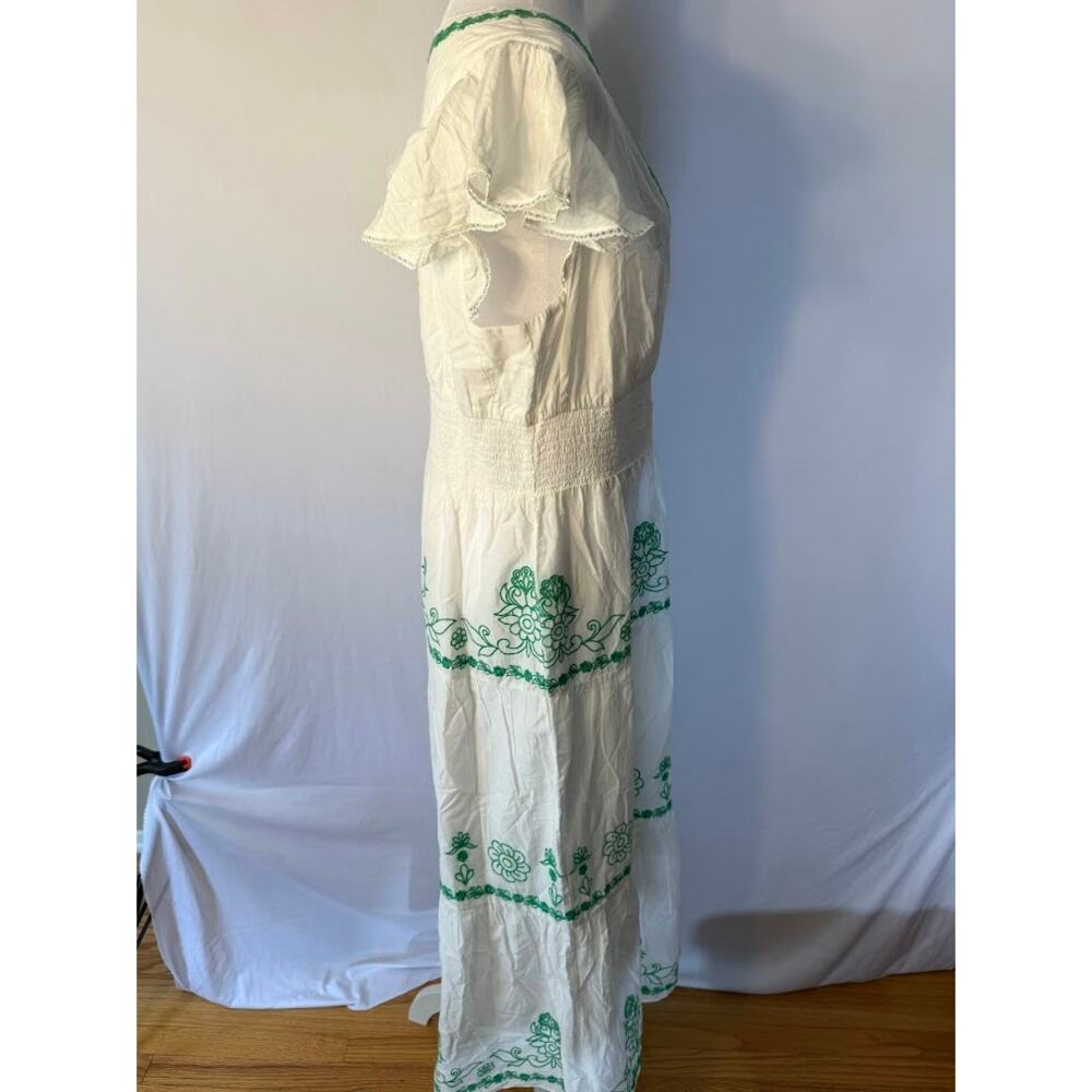 Adrianna Womens Cotton Embroidered Mid Whitegreen 12 - Picture 3 of 5